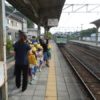 大野原駅に着いたよ。電車から皆無事に降りました。